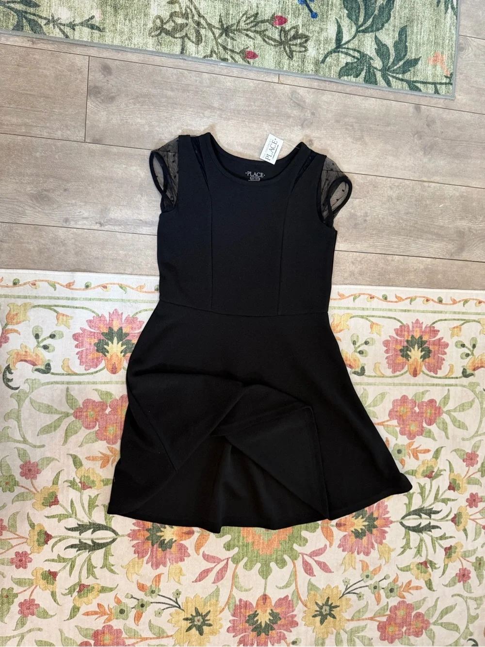New The Children's Place Black Girls' Fit-and-Flare Party Dress Size Large